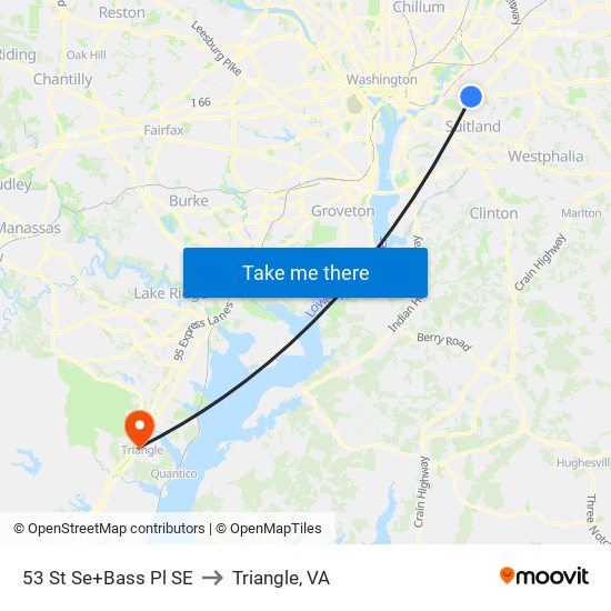 53 St Se+Bass Pl SE to Triangle, VA map