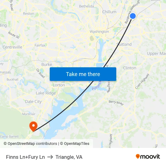 Finns Ln+Fury Ln to Triangle, VA map