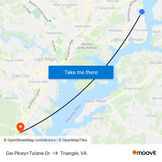 Gw Pkwy+Tulane Dr to Triangle, VA map