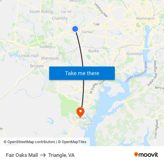 Fair Oaks Mall to Triangle, VA map