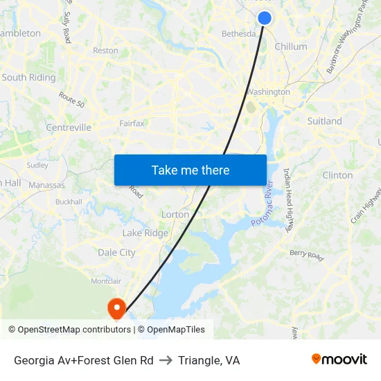 Georgia Av+Forest Glen Rd to Triangle, VA map