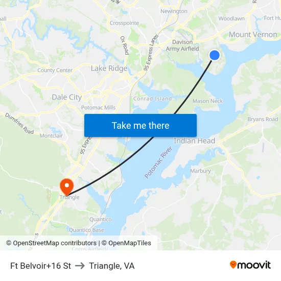 Ft Belvoir+16 St to Triangle, VA map