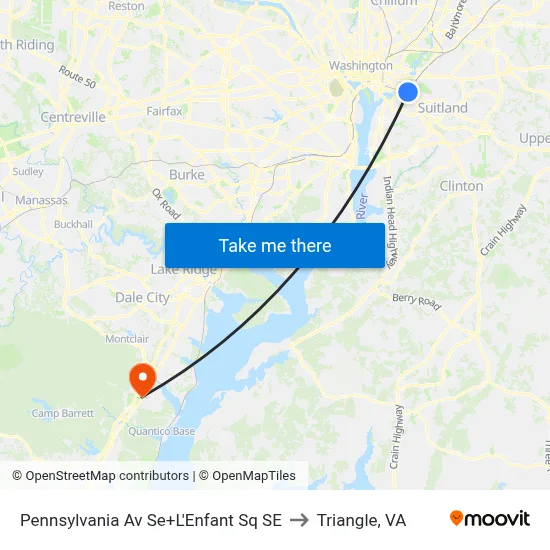 Pennsylvania Av Se+L'Enfant Sq SE to Triangle, VA map
