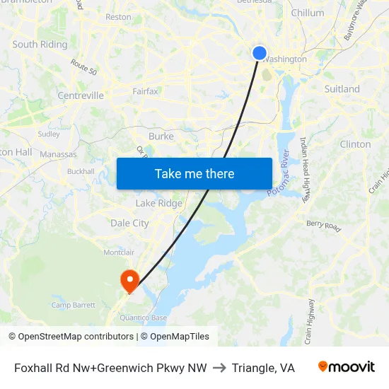 Foxhall Rd Nw+Greenwich Pkwy NW to Triangle, VA map