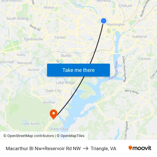 Macarthur Bl Nw+Reservoir Rd NW to Triangle, VA map