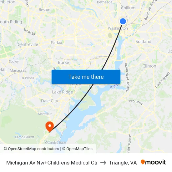 Michigan Av Nw+Childrens Medical Ctr to Triangle, VA map
