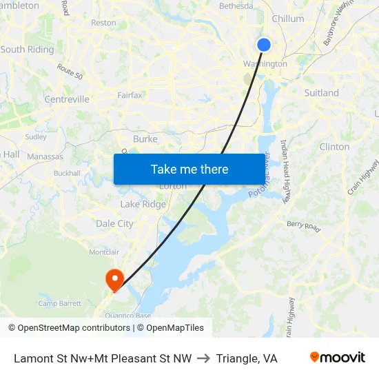 Lamont St Nw+Mt Pleasant St NW to Triangle, VA map