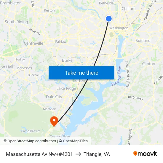 Massachusetts Av Nw+#4201 to Triangle, VA map