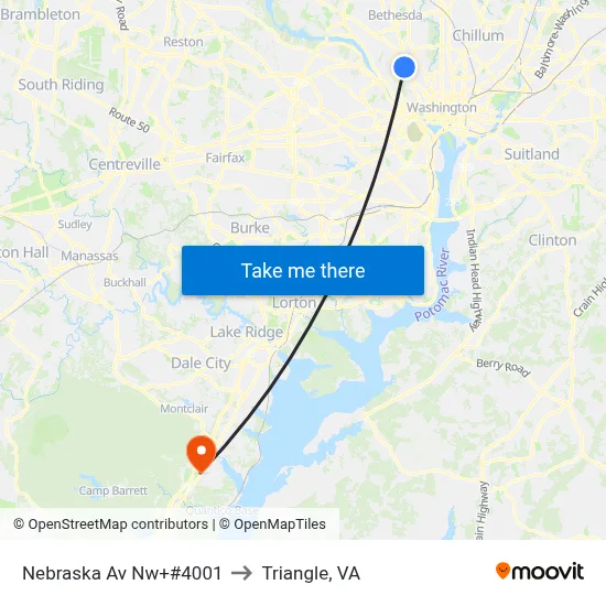 Nebraska Av Nw+#4001 to Triangle, VA map