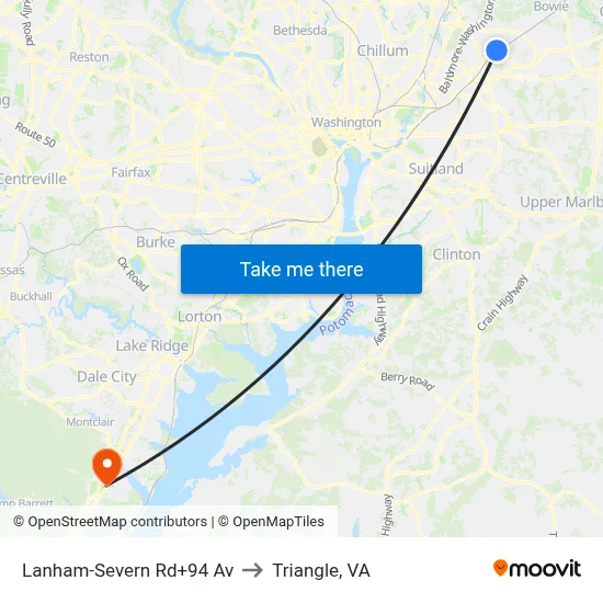 Lanham-Severn Rd+94 Av to Triangle, VA map
