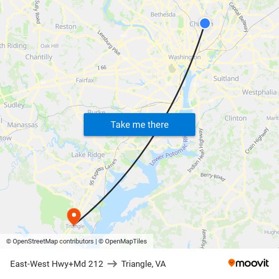 East-West Hwy+Md 212 to Triangle, VA map