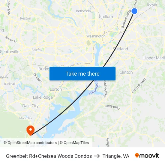 Greenbelt Rd+Chelsea Woods Condos to Triangle, VA map