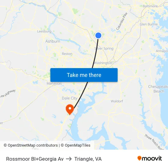 Rossmoor Bl+Georgia Av to Triangle, VA map