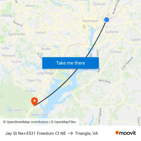 Jay St Ne+3531 Freedom Ct NE to Triangle, VA map
