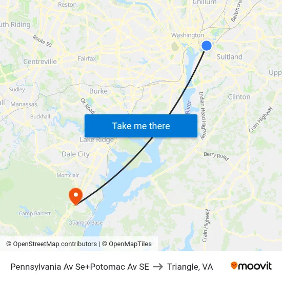 Pennsylvania Av Se+Potomac Av SE to Triangle, VA map