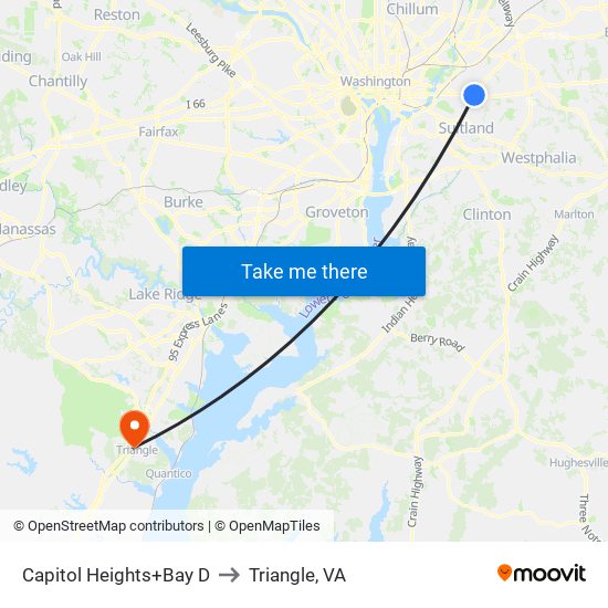 Capitol Heights+Bay D to Triangle, VA map