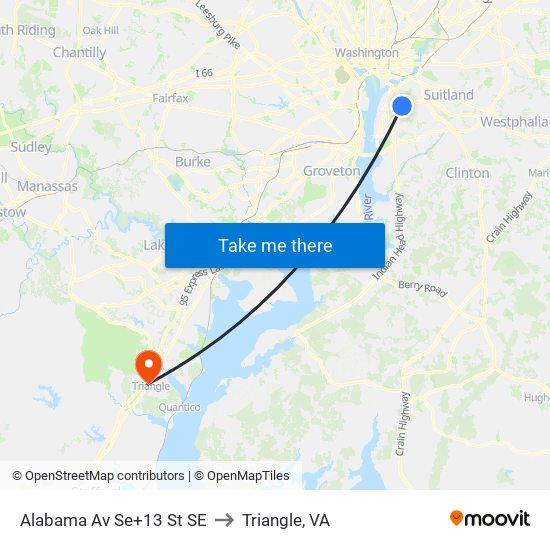 Alabama Av Se+13 St SE to Triangle, VA map