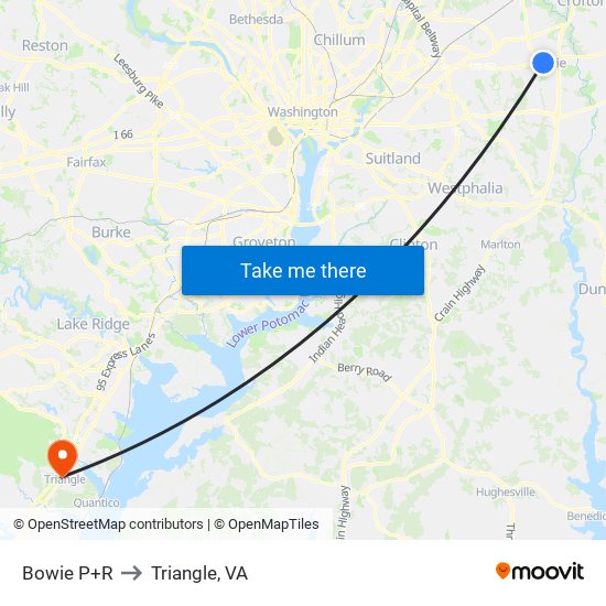 Bowie P+R to Triangle, VA map