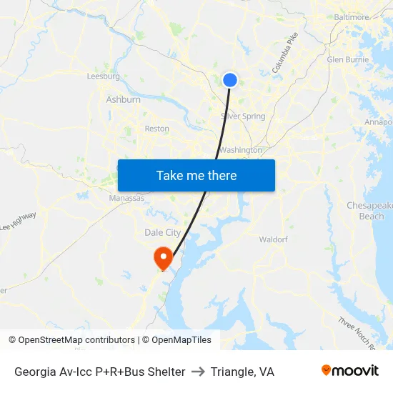 Georgia Av-Icc P+R+Bus Shelter to Triangle, VA map