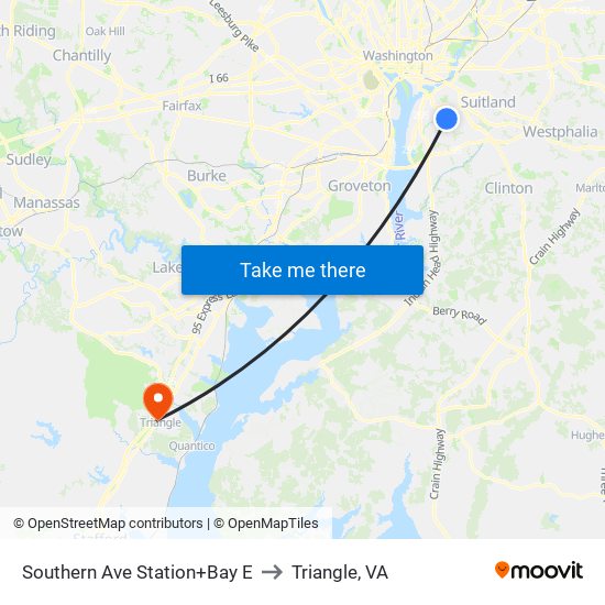 Southern Ave Station+Bay E to Triangle, VA map