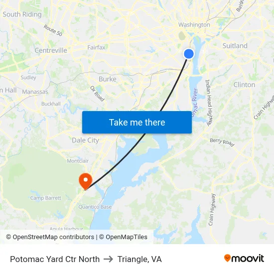 Potomac Yard Ctr North to Triangle, VA map