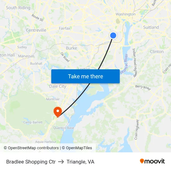 Bradlee Shopping Ctr to Triangle, VA map