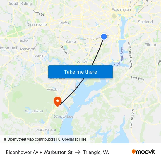 Eisenhower Av + Warburton St to Triangle, VA map