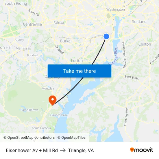Eisenhower Av + Mill Rd to Triangle, VA map