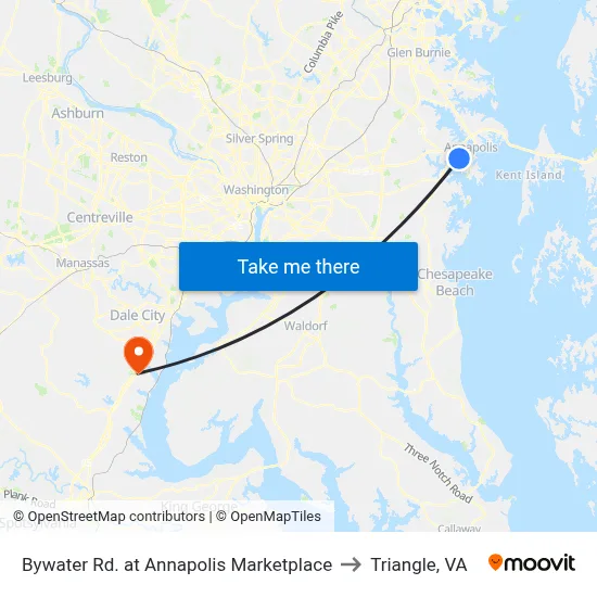 Bywater Rd. at Annapolis Marketplace to Triangle, VA map