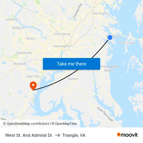 West St. And Admiral Dr. to Triangle, VA map