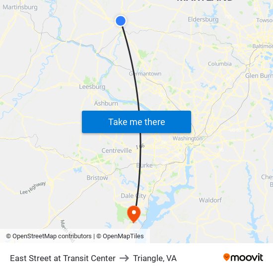 East Street at Transit Center to Triangle, VA map