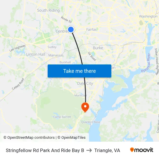 Stringfellow Rd Park And Ride Bay B to Triangle, VA map