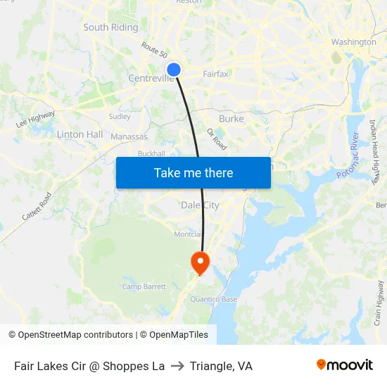 Fair Lakes Cir @ Shoppes La to Triangle, VA map