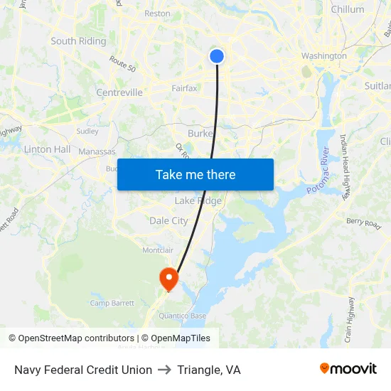 Navy Federal Credit Union to Triangle, VA map