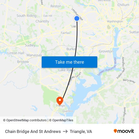Chain Bridge And St Andrews to Triangle, VA map