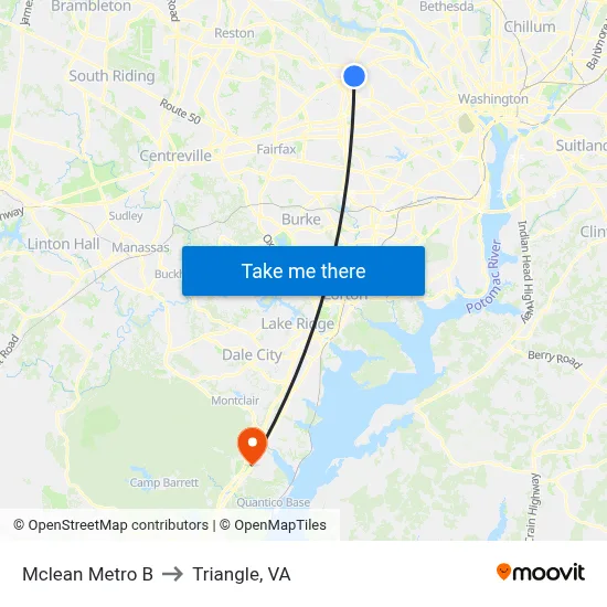 Mclean Metro B to Triangle, VA map
