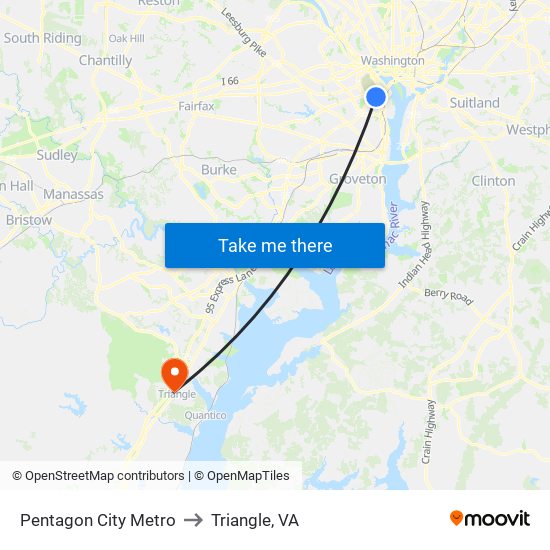 Pentagon City Metro to Triangle, VA map