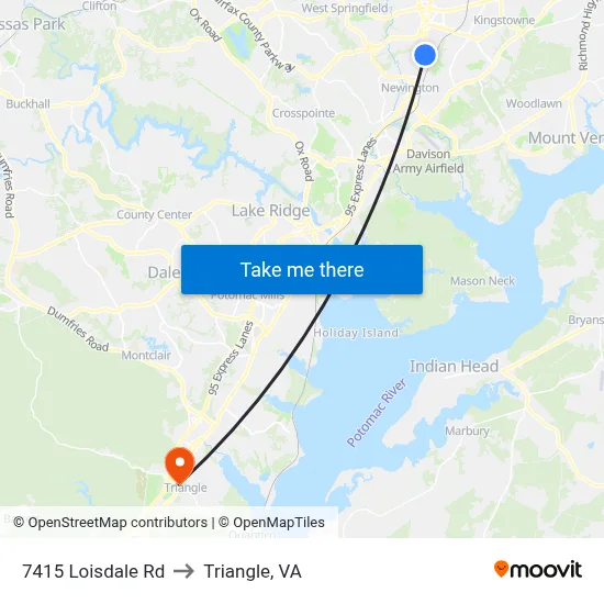 7415 Loisdale Rd to Triangle, VA map