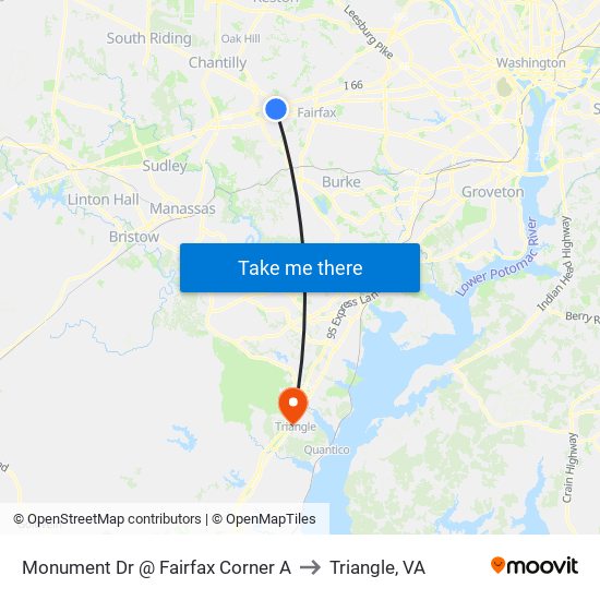 Monument Dr @ Fairfax Corner A to Triangle, VA map