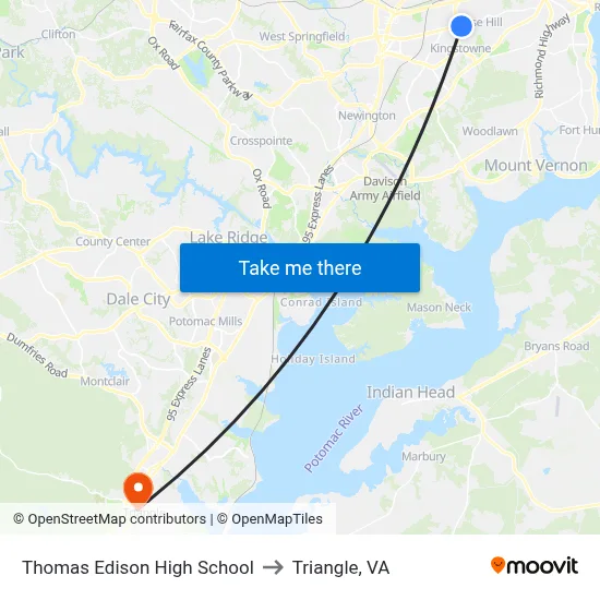 Thomas Edison High School to Triangle, VA map