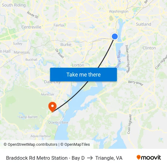 Braddock Rd Metro Station - Bay D to Triangle, VA map