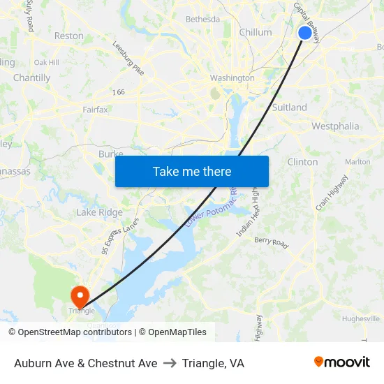 Auburn Ave & Chestnut Ave to Triangle, VA map