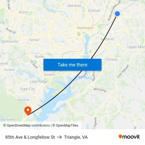 85th Ave & Longfellow St to Triangle, VA map