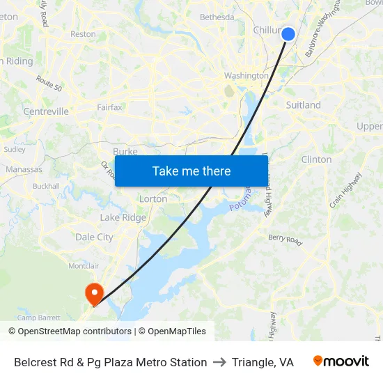 Belcrest Rd & Pg Plaza Metro Station to Triangle, VA map
