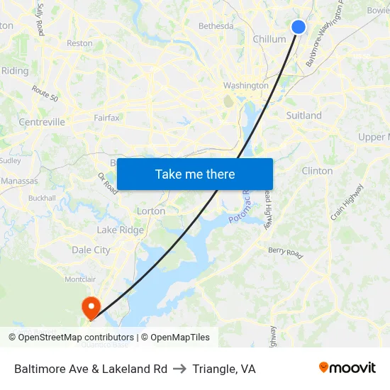 Baltimore Ave & Lakeland Rd to Triangle, VA map