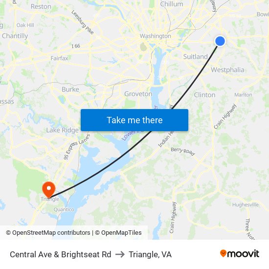 Central Ave & Brightseat Rd to Triangle, VA map