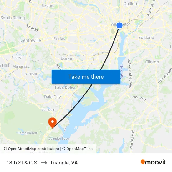 18th St & G St to Triangle, VA map