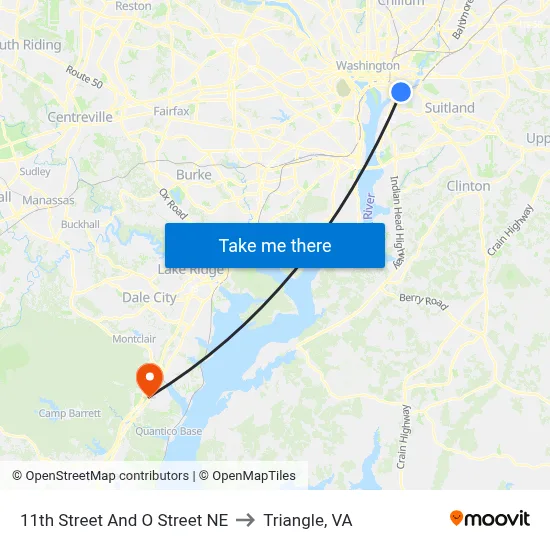 11th Street And O Street NE to Triangle, VA map