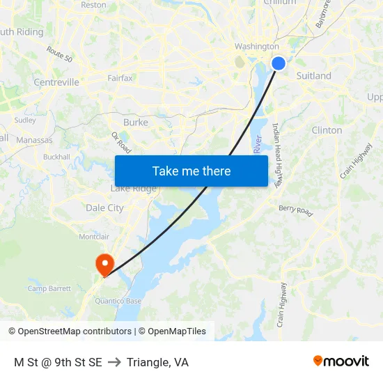 M St @ 9th St SE to Triangle, VA map