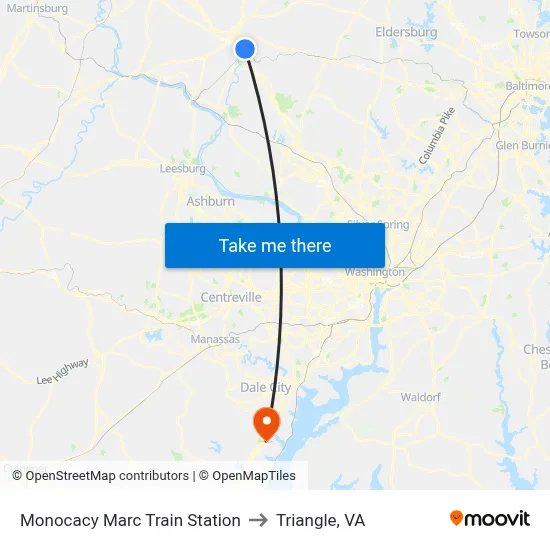 Monocacy Marc Train Station to Triangle, VA map